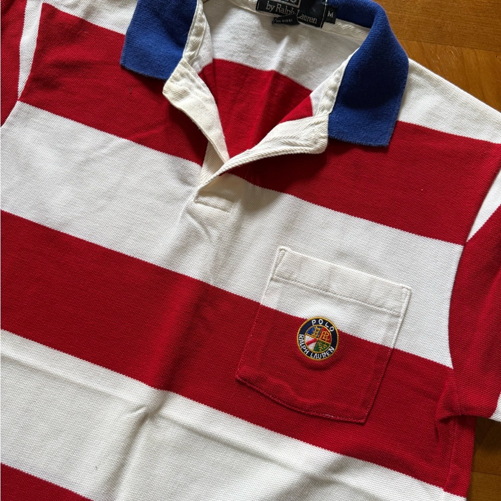 Vintage Ralph Lauren Spell Out Cookie Logo striped Polo, size M - Picture 9 of 9